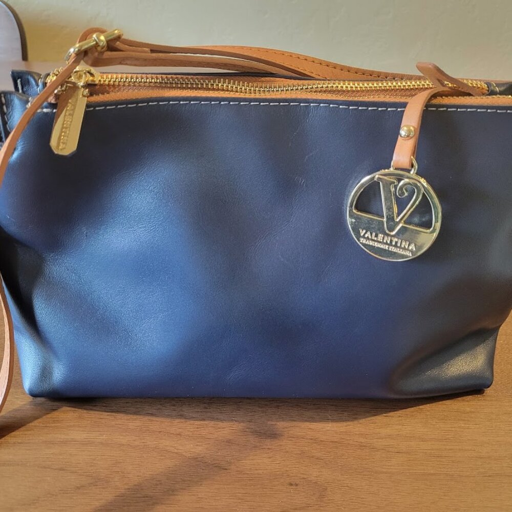 Navy Blue Valentina Genuine Leather Crossbody Bag